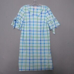Jude Connally Dress Small Cory Shift Seaside Plaid‎ Mod Geometric Bow Sleeves